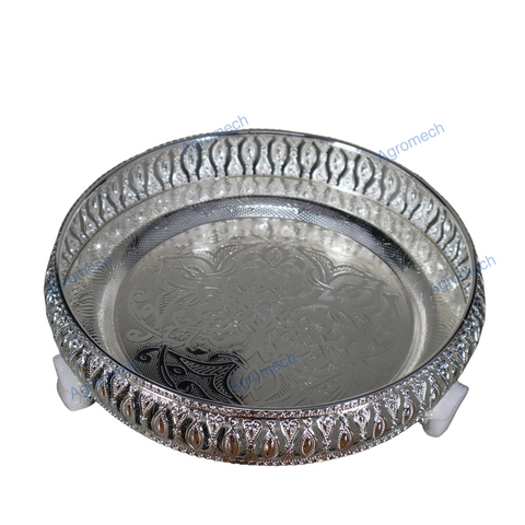 Silver Plated Round Tray : Elegant Pooja Companion And Versatile Decor Accent