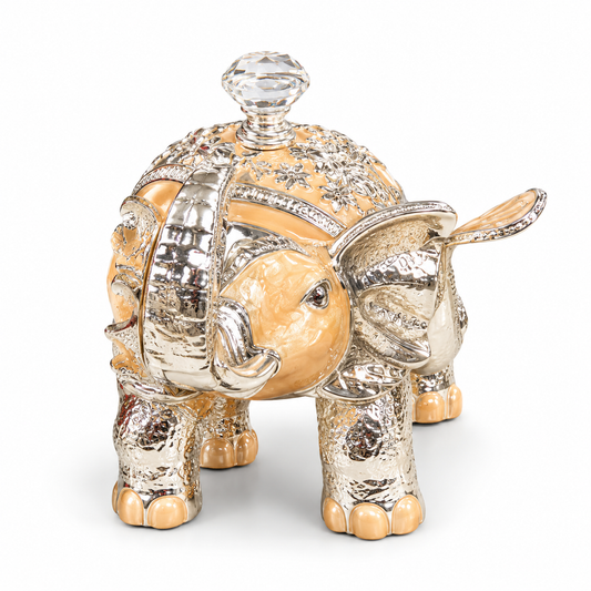 Ornate Silver & Peach Elephant Statue - Premium Gift Showpiece