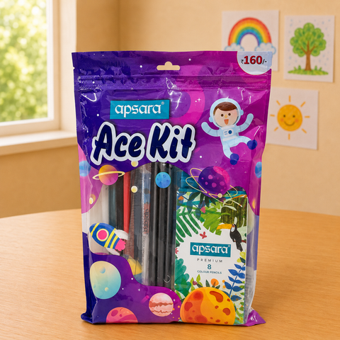 Apsara Ace Kit Premium School Stationery Set | All-in-One Writing & Colouring Kit for Kids | Pencils, Colour Pencils, Wax Crayons, Scale, Erasers & Sharpeners