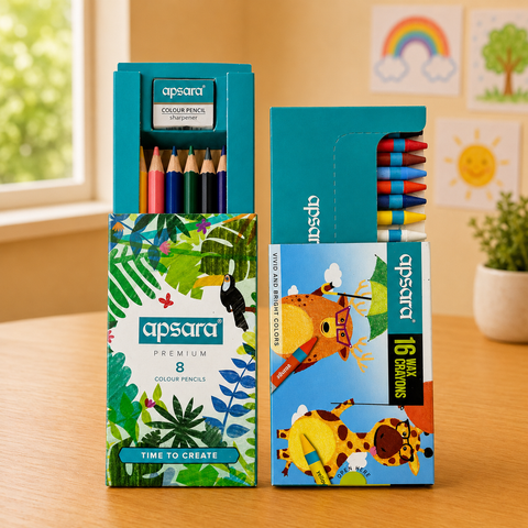 Apsara Ace Kit Premium School Stationery Set | All-in-One Writing & Colouring Kit for Kids | Pencils, Colour Pencils, Wax Crayons, Scale, Erasers & Sharpeners