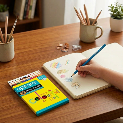 NATRAJ Color Pencil FS24 | Full Size 24 Shades Colour Pencils with Sharpener | Smooth & Bright Coloring Pencils for Kids, Students & Artists