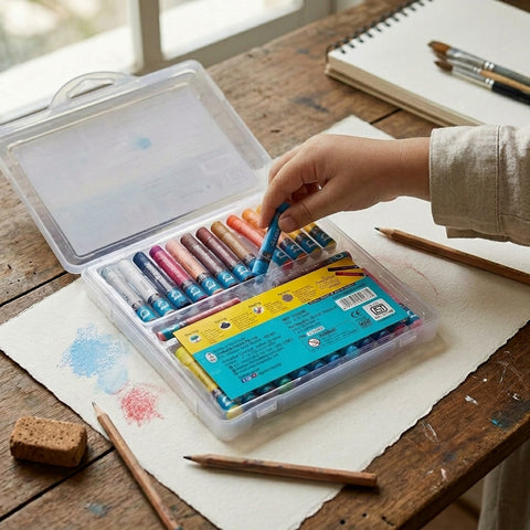 Apsara Oil Pastels 26 Shades with Free Scraping Tool | Smooth & Blendable Non-Toxic Oil Pastel Colours for Kids, Students & Artists | Plastic Storage Case