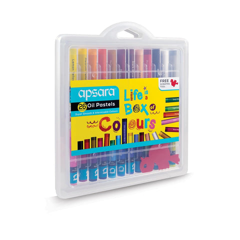 Apsara Oil Pastels 26 Shades with Free Scraping Tool | Smooth & Blendable Non-Toxic Oil Pastel Colours for Kids, Students & Artists | Plastic Storage Case