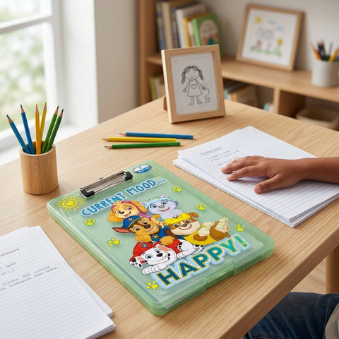 JOYO Clip Board with Storage Printed 6302 | A4 Plastic Clipboard File with Storage Compartment | Cartoon Printed Writing Board for Kids, Students & Office