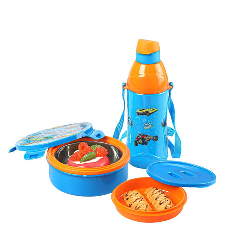 Kidzy Tiffy 2-Piece Gift Set | Kids Insulated Lunch Box & Water Bottle Combo | Leakproof Stainless Steel Tiffin with Carry Strap | School Gift Set for Boys & Girls