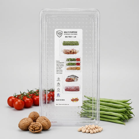 VD V906 Big Tray with Lid – Large Plastic Storage Tray for Kitchen & Home