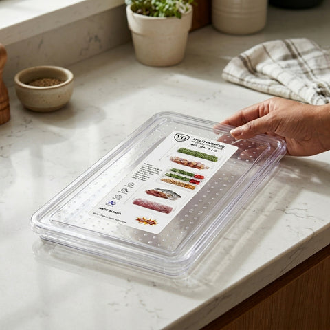 VD V906 Big Tray with Lid – Large Plastic Storage Tray for Kitchen & Home
