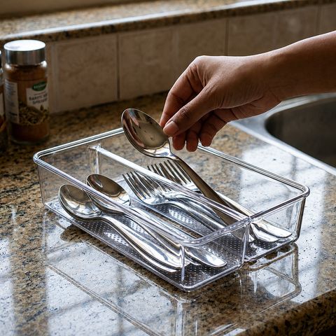 VD V913 Double Spoon Tray – Plastic Cutlery Organizer