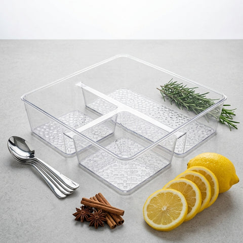 NHS Storage Box TY-6407 L – 4 Grid Plastic Organizer for Multipurpose Storage