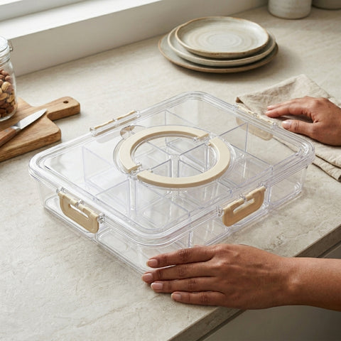 NHS Storage Box TY-6411 L – 8 Grid Transparent Organizer for Multipurpose Storage