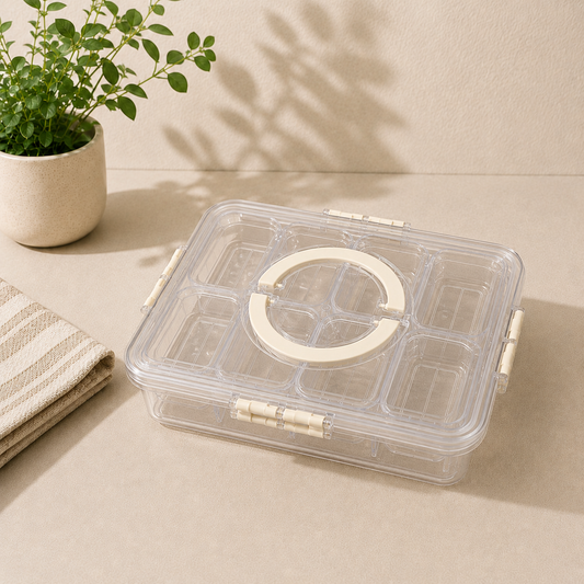 NHS Storage Box TY-6411 L – 8 Grid Transparent Organizer for Multipurpose Storage