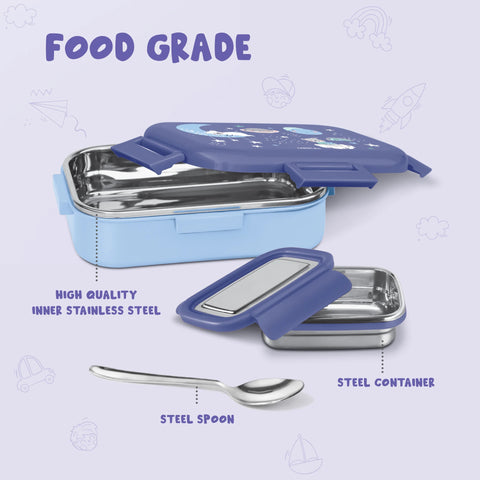Milton Hugo Inner Steel Tiffin Box | Stainless Steel Leakproof Lunch Box with Insulated Outer Body | Food Storage Container for Office, School & Travel