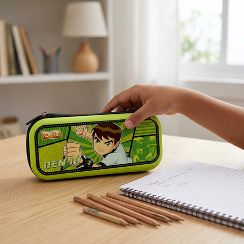 Joyful School Mate (Zipper) Ben 10 Hardtop Pencil Case | Durable EVA Pencil Pouch for Kids | Large Capacity School Stationery Organizer | Green