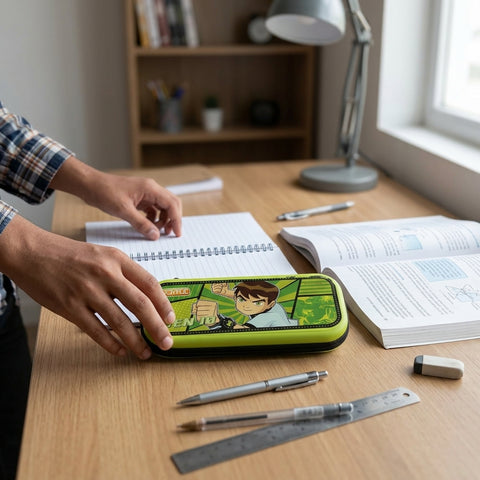 Joyful School Mate (Zipper) Ben 10 Hardtop Pencil Case | Durable EVA Pencil Pouch for Kids | Large Capacity School Stationery Organizer | Green