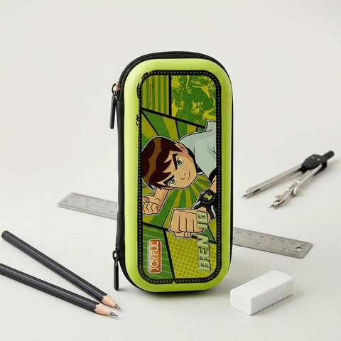 Joyful School Mate (Zipper) Ben 10 Hardtop Pencil Case | Durable EVA Pencil Pouch for Kids | Large Capacity School Stationery Organizer | Green