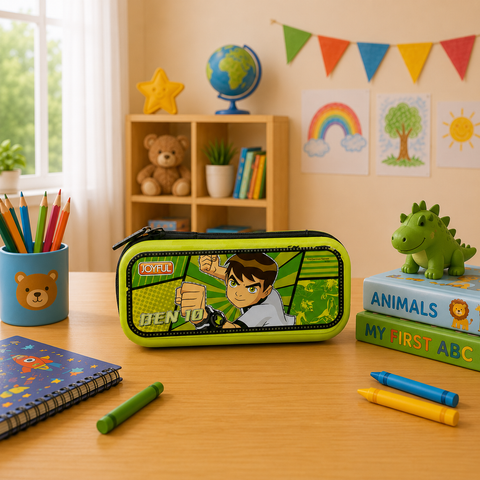Joyful School Mate (Zipper) Ben 10 Hardtop Pencil Case | Durable EVA Pencil Pouch for Kids | Large Capacity School Stationery Organizer | Green
