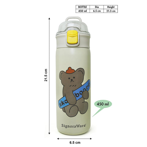SIGN.4429 Play Mate Kids Vacuum Bottle 350ml | Double Wall Stainless Steel Insulated Water Bottle | Leakproof School Flask for Boys & Girls