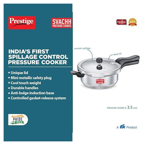Prestige PR Pan Aluminium Junior Svachh 10728 | 3.5L Deep Pan with Glass Lid | Spill-Control Design | Gas & Induction Compatible | Durable Aluminium Cookware – Silver