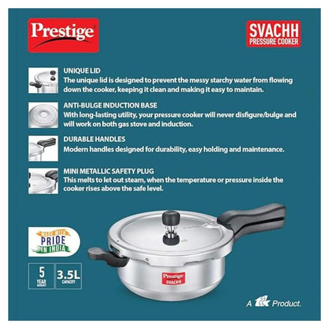 Prestige PR Pan Aluminium Junior Svachh 10728 | 3.5L Deep Pan with Glass Lid | Spill-Control Design | Gas & Induction Compatible | Durable Aluminium Cookware – Silver