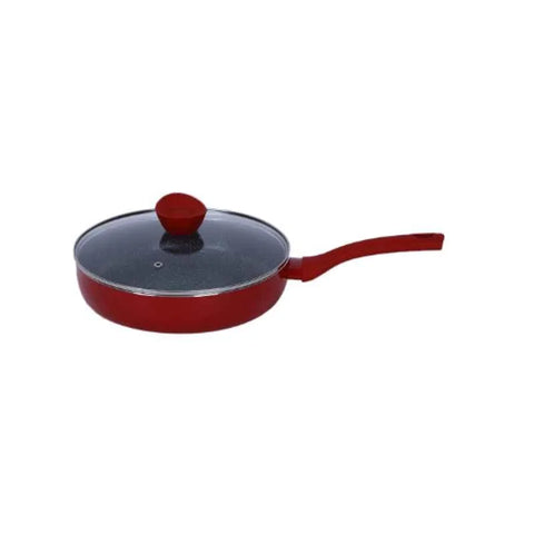 Bergner Bellini Plus 26cm 3.1L Red Non Stick Aluminium Deep Frypan with Glass Lid, BG-31276
