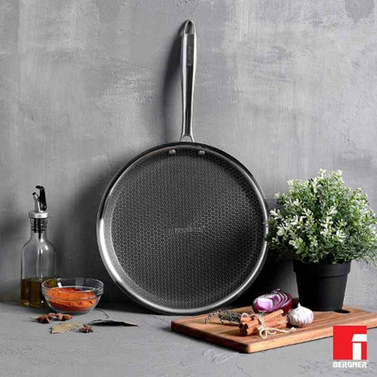 Bergner Hitech Prism 30cm Silver Non Stick Stainless Steel Tawa, BG-31161-MM