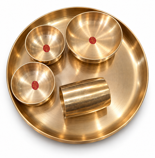 Kansyam Bronze 7 Piece Curve Thali Set - Kansa Dinnerware