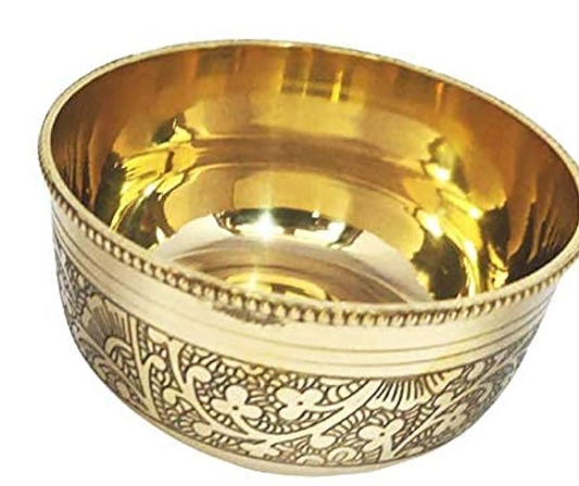 Classic Brass Embossed Dana Bowl No.2 – Traditional Indian Brass Serving Bowl