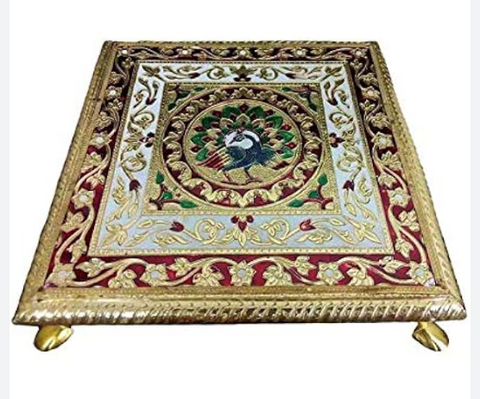 RAE Mina Bajot 24x24 LM3326 - Large Meenakari Pooja Chowki Pedestal