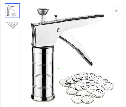 Stainless Steel Kitchen Press for Noodles and Snacks Sev Grater Cookies Maker with 15 Interchangeable Blades (Silver) Vegetable & Fruit Slicer  (1 Chopper set)
