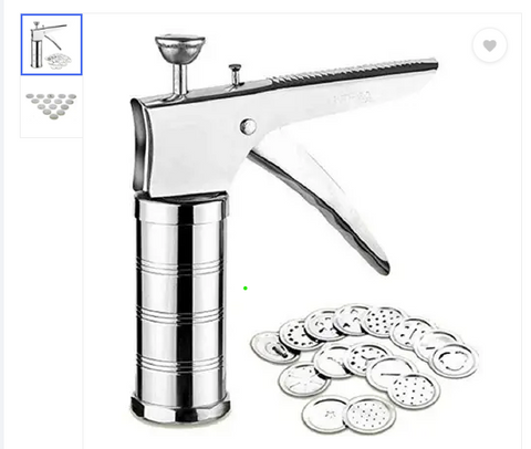 Stainless Steel Kitchen Press for Noodles and Snacks Sev Grater Cookies Maker with 15 Interchangeable Blades (Silver) Vegetable & Fruit Slicer  (1 Chopper set)
