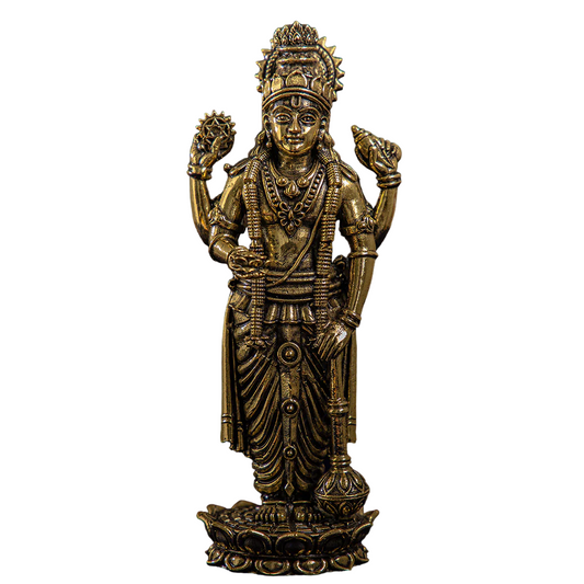 Brass Lord Vishnu Murti | 6" Standing Idol for Mandir & Spiritual Decor