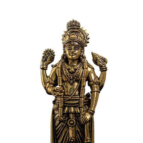 Brass Lord Vishnu Murti | 6" Standing Idol for Mandir & Spiritual Decor