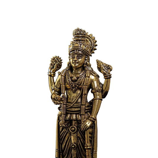 Brass Lord Vishnu Murti | 6" Standing Idol for Mandir & Spiritual Decor