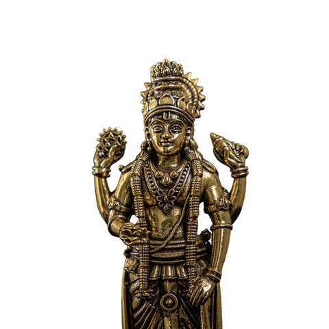 Brass Lord Vishnu Murti | 6" Standing Idol for Mandir & Spiritual Decor