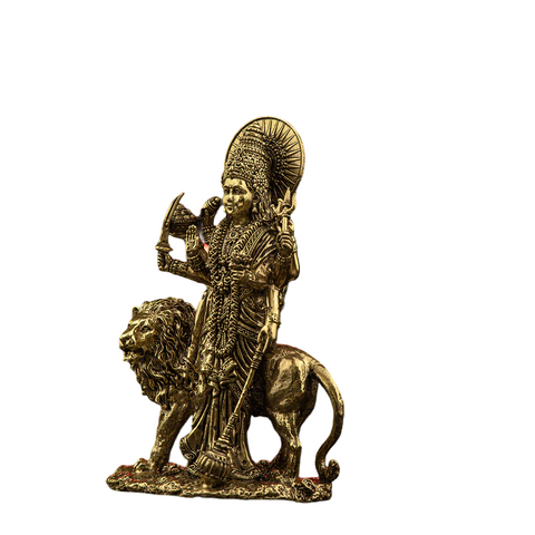 Brass Durga Maa Murti with Lion | 6" Standing Idol for Home & Navratri Gifting