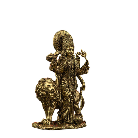 Brass Durga Maa Murti with Lion | 6" Standing Idol for Home & Navratri Gifting