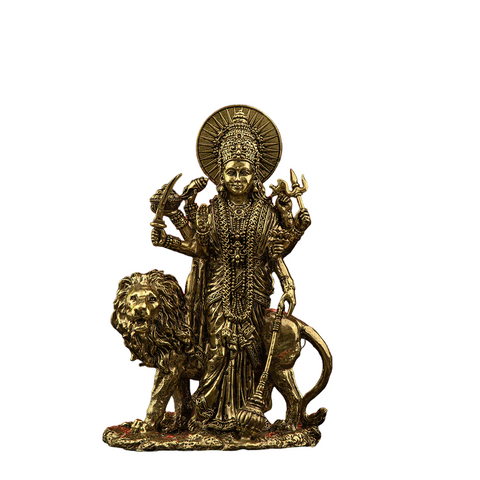 Brass Durga Maa Murti with Lion | 6" Standing Idol for Home & Navratri Gifting