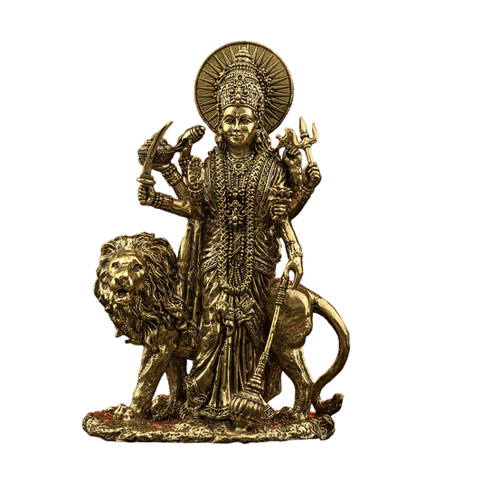 Brass Durga Maa Murti with Lion | 6" Standing Idol for Home & Navratri Gifting