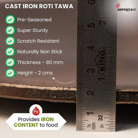 Aarogyam 10" Pre-seasoned Cast Iron Roti Tawa, Naturally Nonstick