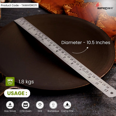 Aarogyam 10" Pre-seasoned Cast Iron Roti Tawa, Naturally Nonstick