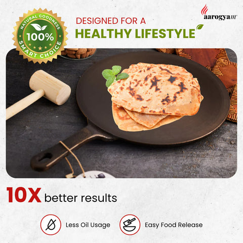 Aarogyam 10" Pre-seasoned Cast Iron Roti Tawa, Naturally Nonstick