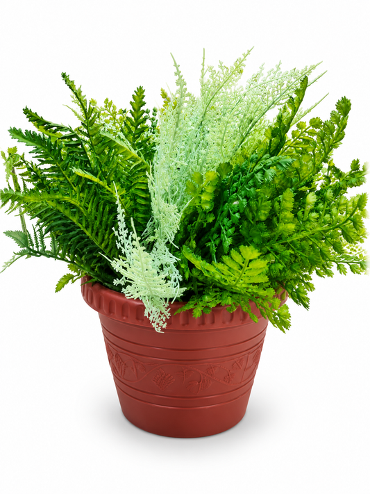 Terracotta Pot with Lush Faux Ferns - Artificial Indoor Plant