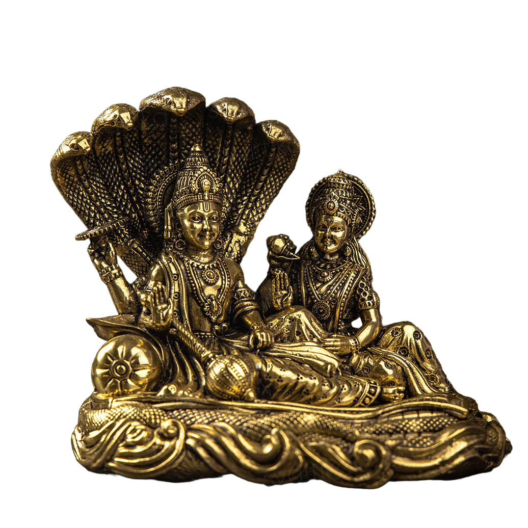 Brass Narayana/Vishnu Lakshmi on Ananta-Sajya | 5.5" Idol Exquisitely Detailed Idol for Home Mandir | Lakshmi Vishnu Ji Sitting On Sheshnag  for Home Temple Diwali Puja