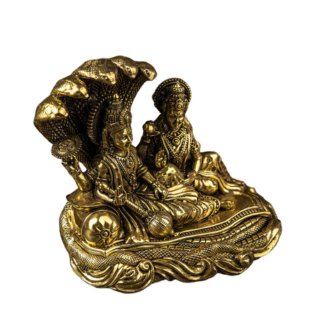 Brass Narayana/Vishnu Lakshmi on Ananta-Sajya | 5.5" Idol Exquisitely Detailed Idol for Home Mandir | Lakshmi Vishnu Ji Sitting On Sheshnag  for Home Temple Diwali Puja