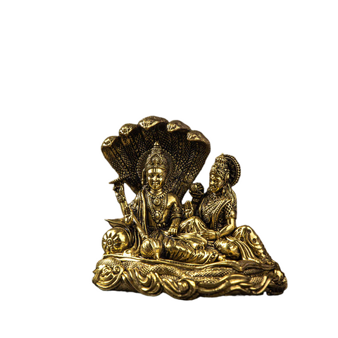 Brass Narayana/Vishnu Lakshmi on Ananta-Sajya | 5.5" Idol Exquisitely Detailed Idol for Home Mandir | Lakshmi Vishnu Ji Sitting On Sheshnag  for Home Temple Diwali Puja