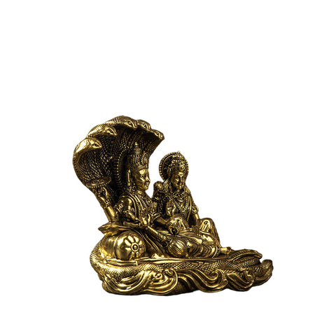 Brass Narayana/Vishnu Lakshmi on Ananta-Sajya | 5.5" Idol Exquisitely Detailed Idol for Home Mandir | Lakshmi Vishnu Ji Sitting On Sheshnag  for Home Temple Diwali Puja