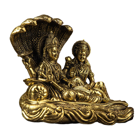 Brass Narayana/Vishnu Lakshmi on Ananta-Sajya | 5.5" Idol Exquisitely Detailed Idol for Home Mandir | Lakshmi Vishnu Ji Sitting On Sheshnag  for Home Temple Diwali Puja