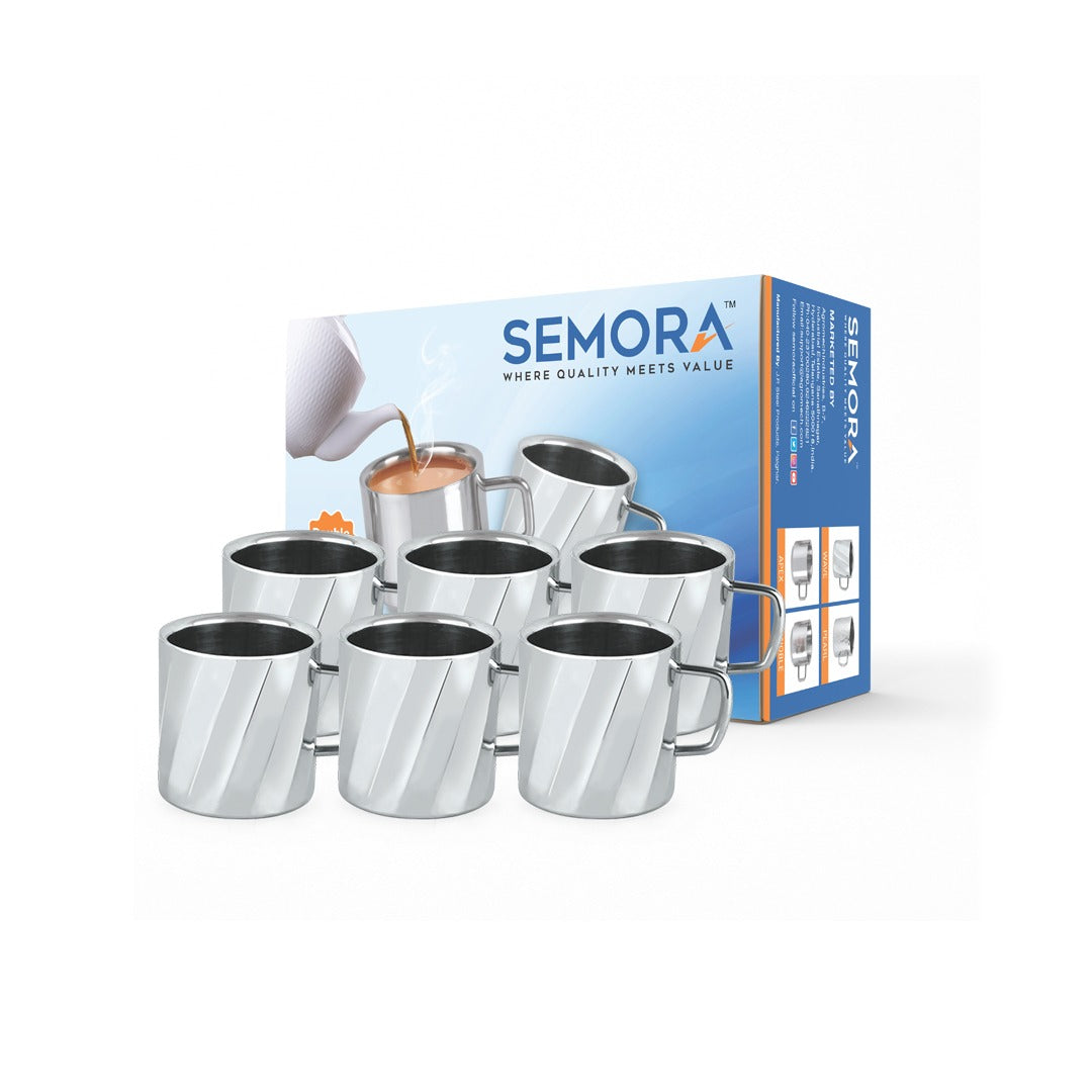 SEMORA Wave Tea & Coffee Mug (Double Wall Stainless Steel pack of 6)