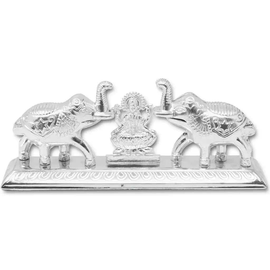 Silver Plated Double Elephant Laxmi Statue, Return Gifts for Women, Pooja Items for Gift, Sindoor Dabbi for Ladies