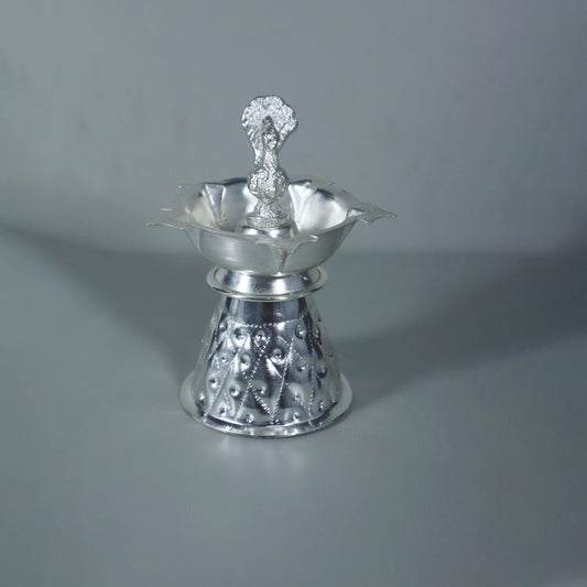 Silver Plated Peacock Nakshi Deepam